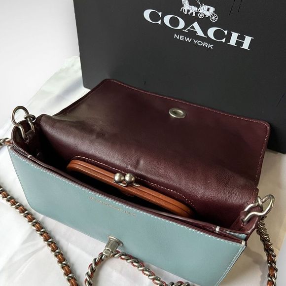 AUTH Coach 1941 Dinky with Glitter Tea Rose Bag, Dust Bag, Gift Box Steel Blue - Picture 13 of 16